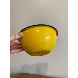 Vintage Huta Silesia Poland Enamelware Bowl Yellow & White 6" Diameter Rustic Fa